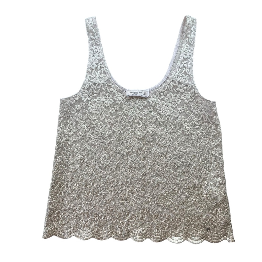 Abercrombie & Fitch Womens Sz Medium Cream Metallic Gold Lace Scalloped Hem Tank